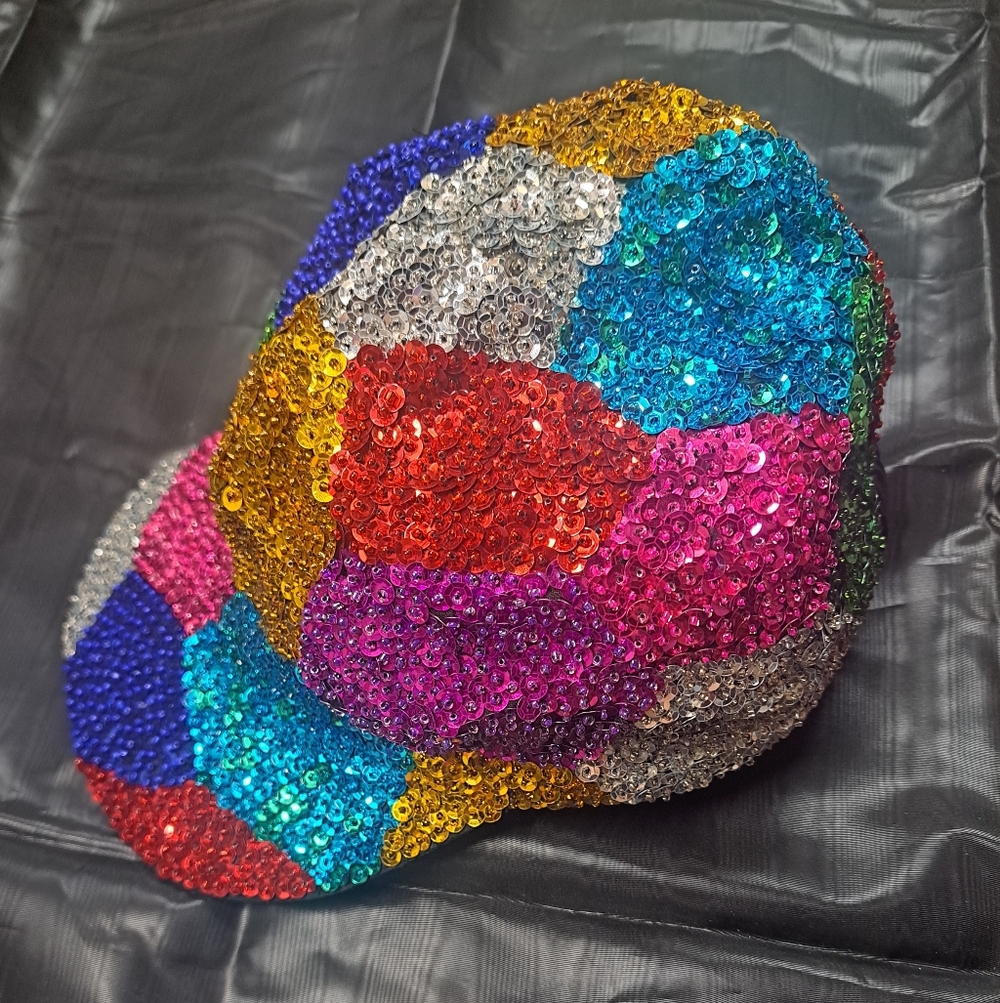 Multi Colored Allover Sequined hat Geometric Stai… - image 3